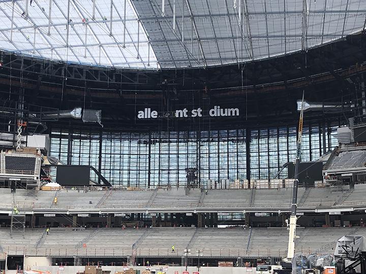 Interior of Allegiant Stadium during construction